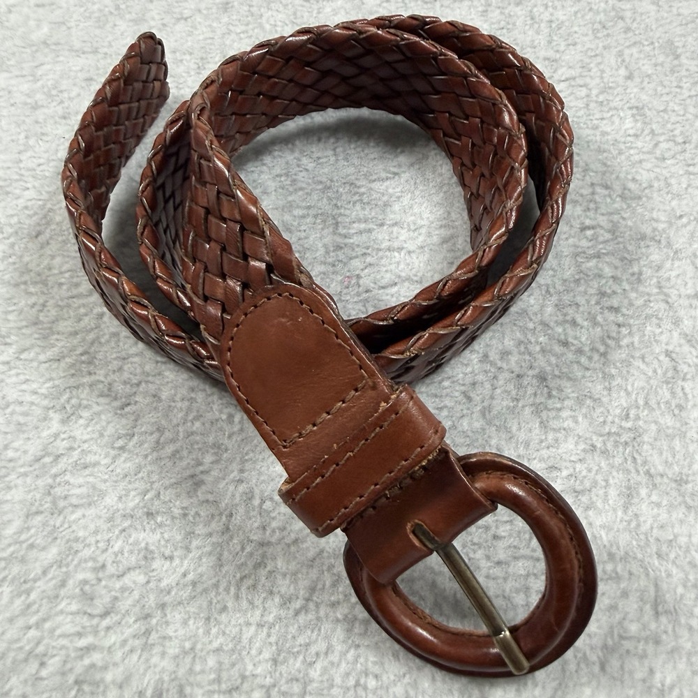 Banana Republic Braided Genuine Leather Belt Women Small Brown Woven Made In USA